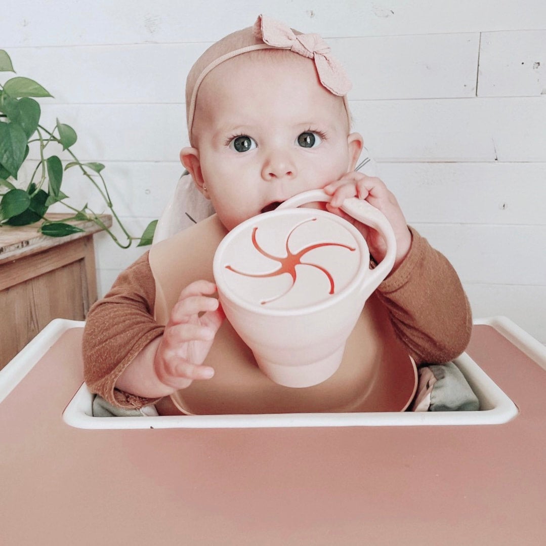 Collapsible Silicone Baby & Toddler Snack Cup With Lid-White Marble – For  My Precious Baby